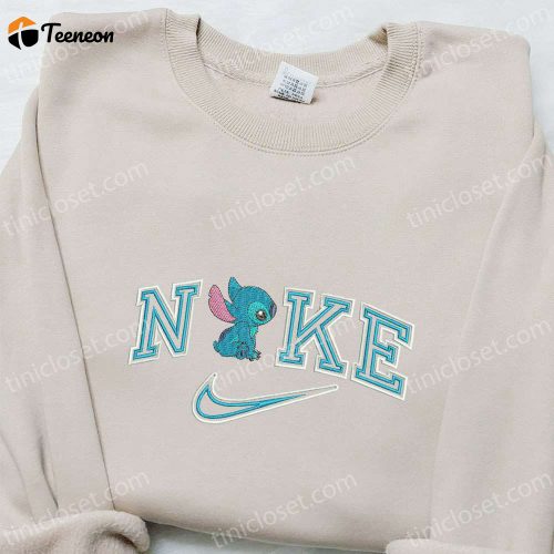 Nike x Stitch Cartoon Embroidered Sweatshirt – B Gift for Men Women Nike Inspired Hoodie for Family