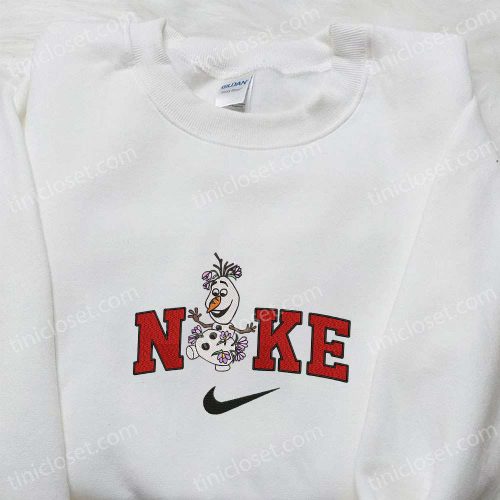 Disney x Nike Olaf with Flower Embroidered Sweatshirt – F Gift for Men Women Disney Characters Movie Merry Christmas Shirt Perfect Gift Idea