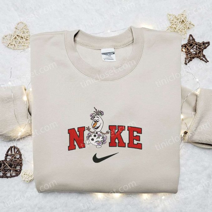 Disney X Nike Olaf With Flower Embroidered Sweatshirt – F Gift For Men Women Disney Characters Movie Merry Christmas Shirt Perfect Gift Idea