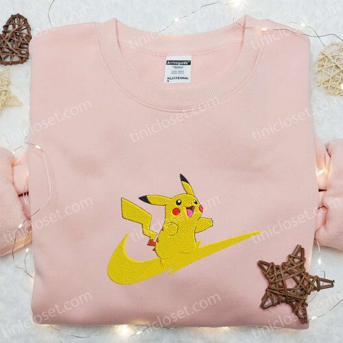 Pikachu Anime x Swoosh Embroidered Hoodie: Cool Anime Clothing Perfect Gift for Family