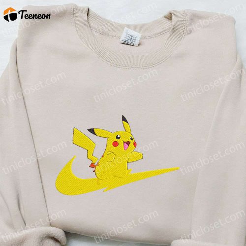 Pikachu Anime x Swoosh Embroidered Hoodie: Cool Anime Clothing Perfect Gift for Family