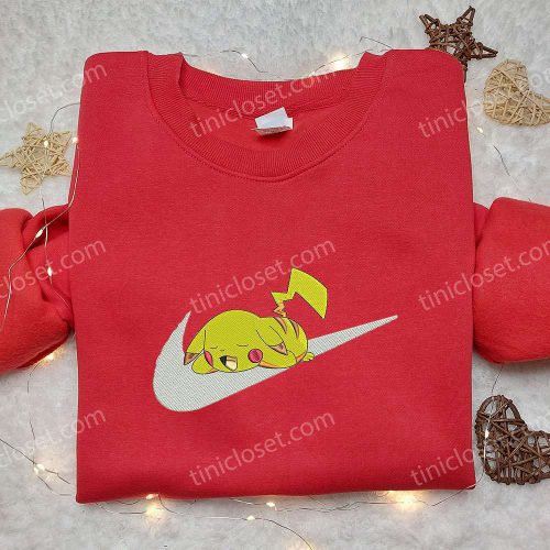 Pikachu Sleep x Nike Swoosh Embroidered Sweatshirt: Pokemon & Nike Inspired Shirt