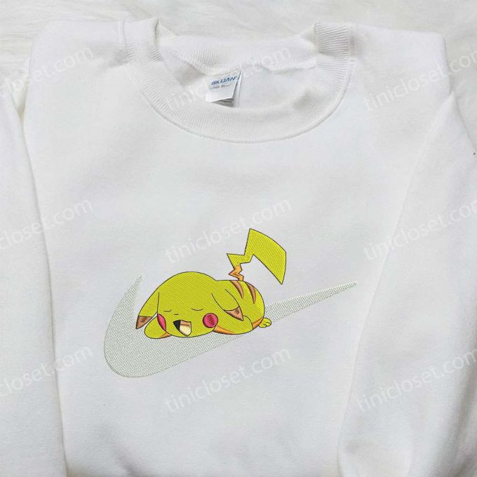 Pikachu Sleep X Nike Swoosh Embroidered Sweatshirt: Pokemon &Amp; Nike Inspired Shirt