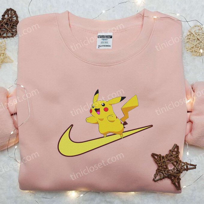 Pikachu X Nike Anime Embroidered Hoodie &Amp; Pokemon Nike Inspired Embroidered Shirts