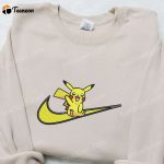 Anime Inspired Pikachu x Swoosh Embroidered Shirt Nike Inspired T-shirt Perfect Family Gift Idea