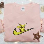 Anime Inspired Pikachu x Swoosh Embroidered Shirt Nike Inspired T-shirt Perfect Family Gift Idea