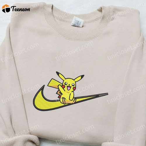 Anime Inspired Pikachu x Swoosh Embroidered Shirt Nike Inspired T-shirt Perfect Family Gift Idea