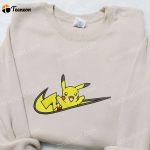 Pikachu x Swoosh Anime Embroidered Shirt: B Gift for Men Women Pokemon T-shirt Perfect Family Gift