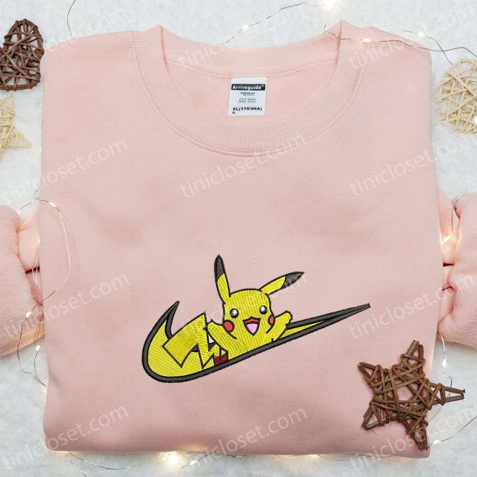 Pikachu X Swoosh Anime Embroidered Shirt: B Gift For Men Women Pokemon T-Shirt Perfect Family Gift