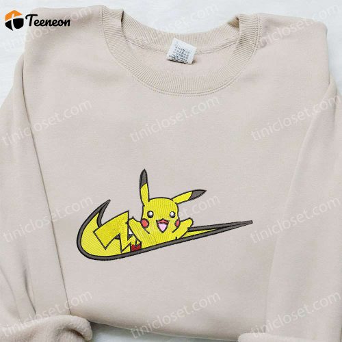 Pikachu x Swoosh Anime Embroidered Shirt: B Gift for Men Women Pokemon T-shirt Perfect Family Gift