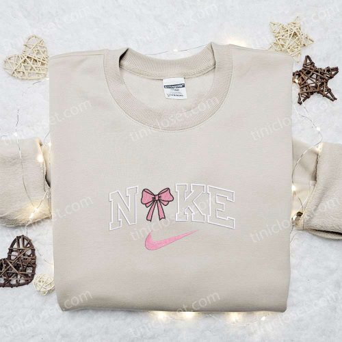 Pink Coquette Bow x Nike Embroidered Shirt & Hoodie – Perfect Girls Gift Nike Inspired Stylish & Trendy