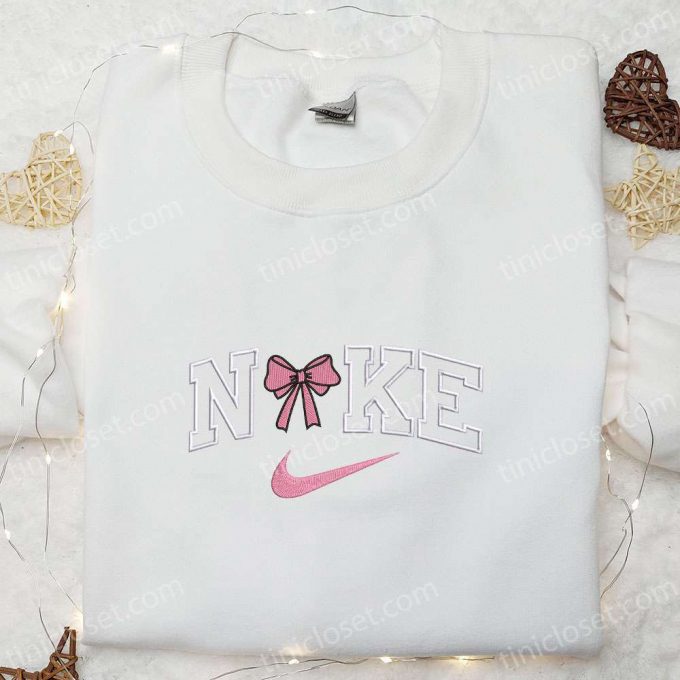 Pink Coquette Bow X Nike Embroidered Shirt &Amp; Hoodie – Perfect Girls Gift Nike Inspired Stylish &Amp; Trendy