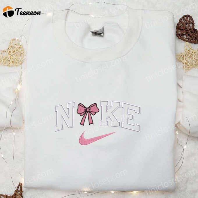 Pink Coquette Bow X Nike Embroidered Shirt &Amp;Amp; Hoodie – Perfect Girls Gift Nike Inspired Stylish &Amp;Amp; Trendy