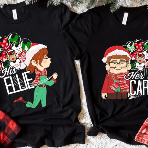 Custom Pixar Up Santa Her Carl His Ellie Balloon Mickey Ears T-shirt: Unique Design for Disney Fans