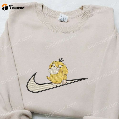 Psyduck x Swoosh Anime Embroidered Shirt: Nike Inspired T-shirt Perfect Family Gift!