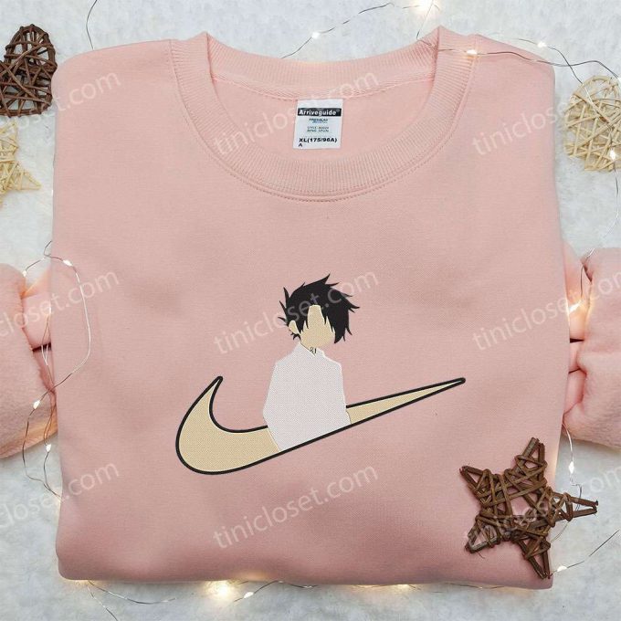 Ray X Nike Swoosh Anime Hoodie The Promised Neverland Embroidered Shirt Nike Inspired Tee