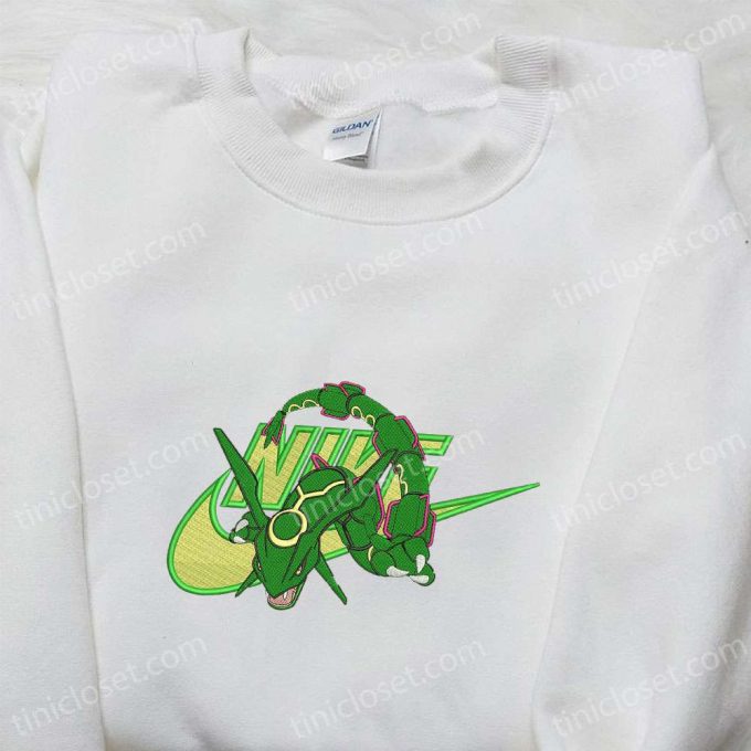 Rayquaza X Swoosh Anime Embroidered Sweatshirt &Amp; Pokemon T-Shirt: B Gift For Men Women Family Gift Ideas