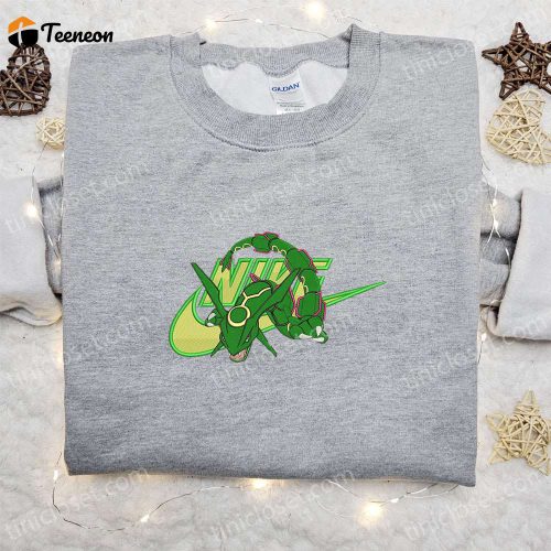 Rayquaza x Swoosh Anime Embroidered Sweatshirt & Pokemon T-shirt: B Gift for Men Women Family Gift Ideas