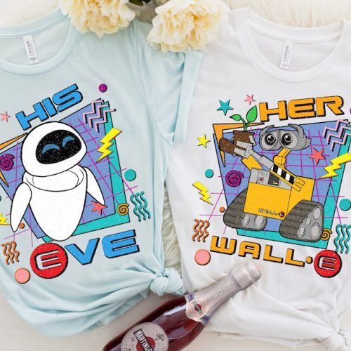 Get Nostalgic with Retro 90s Pixar Characters Wall-E and Eve T-Shirt