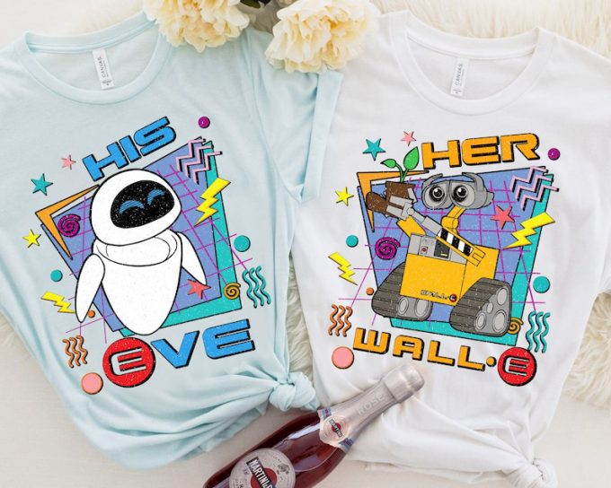 Get Nostalgic With Retro 90S Pixar Characters Wall-E And Eve T-Shirt