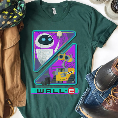 Retro Disney Pixar Wall-E Triangles & Eve Graphic T-Shirt – Fun & Nostalgic Design for Disney Fans