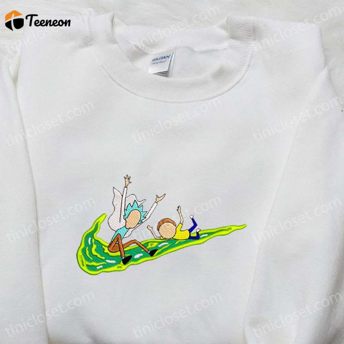 Rick And Morty X Swoosh Cartoon Hoodie: Trendy Embroidered Clothing Perfect Family Gift