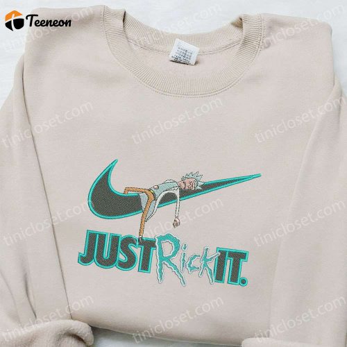 Rick Sanchez Just Rick it x Swoosh Embroidered Hoodie: Cartoon Clothing & B Gift for Men Women Family Gift