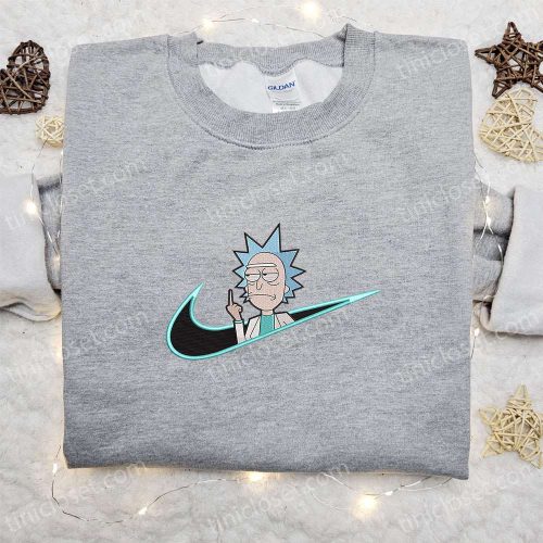 Rick Sanchez x Swoosh Cartoon Hoodie: Embroidered Cartoon Clothing Perfect Family Gift