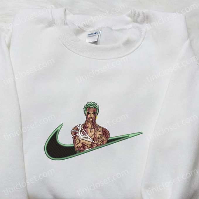 Roronoa Zoro Anime X Swoosh Embroidered Hoodie: Cool Anime Clothing B Gift For Men Women Family Gift Ideas