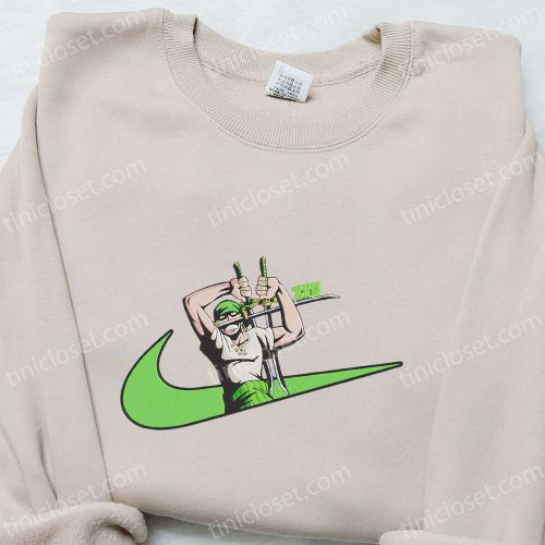 Roronoa Zoro x Swoosh Anime Hoodie: Cool Embroidered Clothing for Family Perfect Gift Idea