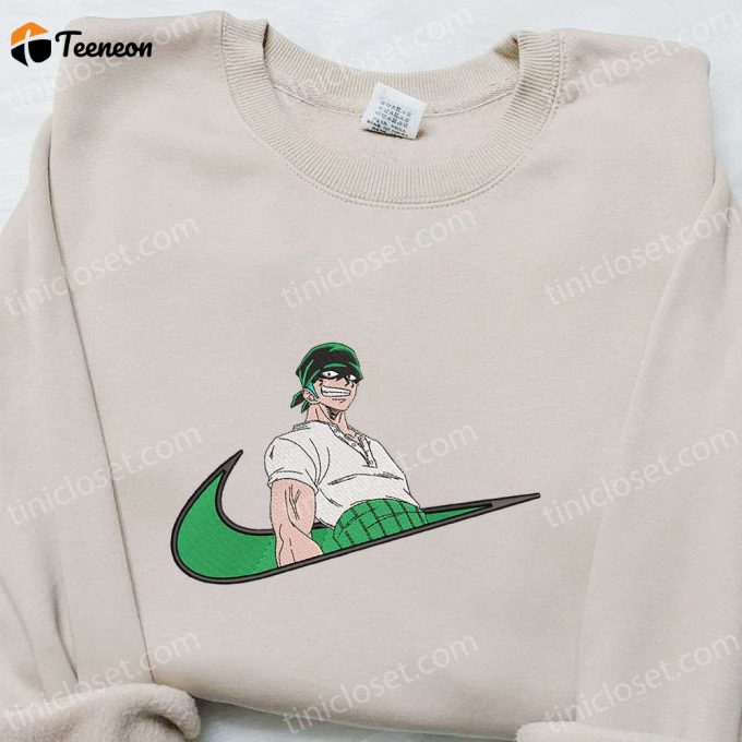 Roronoa Zoro X Swoosh Anime Embroidered Sweatshirt – One Piece Shirt &Amp;Amp; Custom T-Shirt