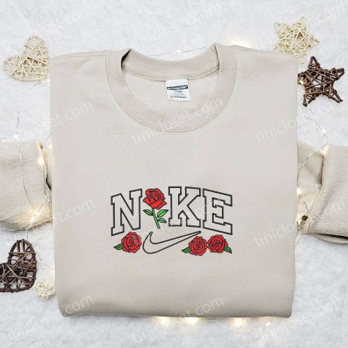 Rose Flower x Nike Embroidered Sweatshirt – Nike Inspired Shirt Perfect Family Gift