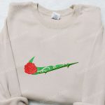 Stylish Rose Flower x Swoosh Embroidered Shirt Custom Sweatshirt & Nike Inspired Hoodie