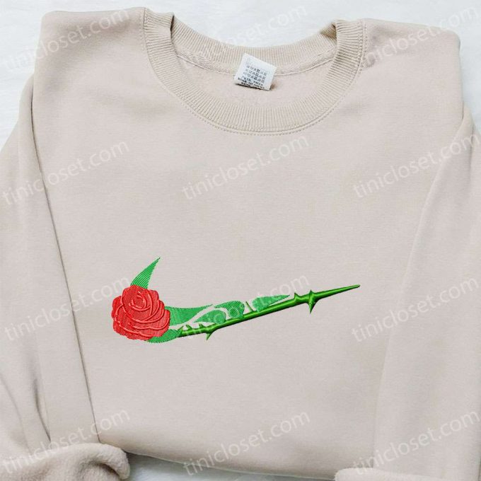 Stylish Rose Flower X Swoosh Embroidered Shirt Custom Sweatshirt &Amp; Nike Inspired Hoodie