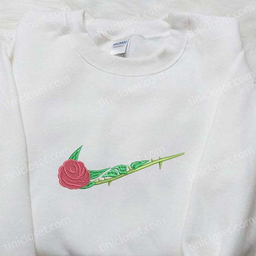 Rose Flower x Swoosh Embroidered Sweatshirt: Custom Nike Inspired Hoodie