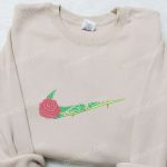 Rose Flower x Swoosh Embroidered Sweatshirt: Custom Nike Inspired Hoodie