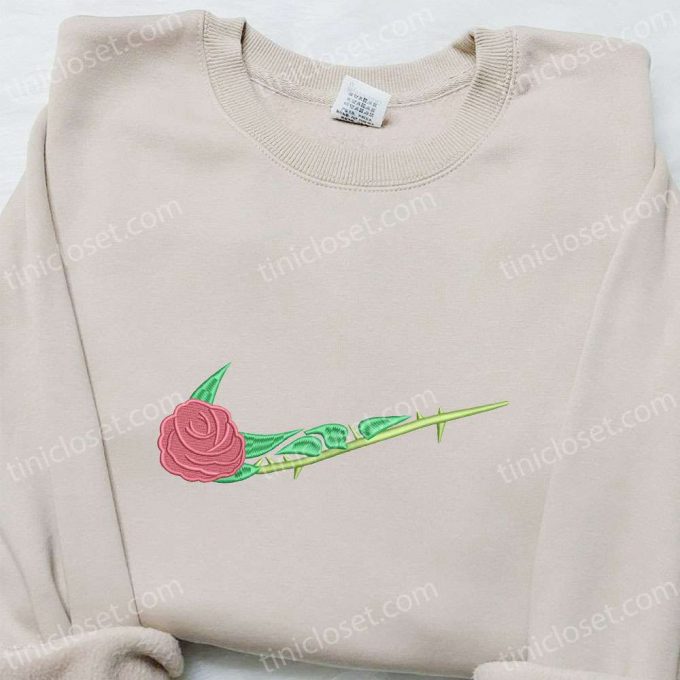 Rose Flower X Swoosh Embroidered Sweatshirt: Custom Nike Inspired Hoodie