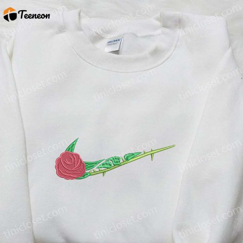 Rose Flower x Swoosh Embroidered Sweatshirt: Custom Nike Inspired Hoodie