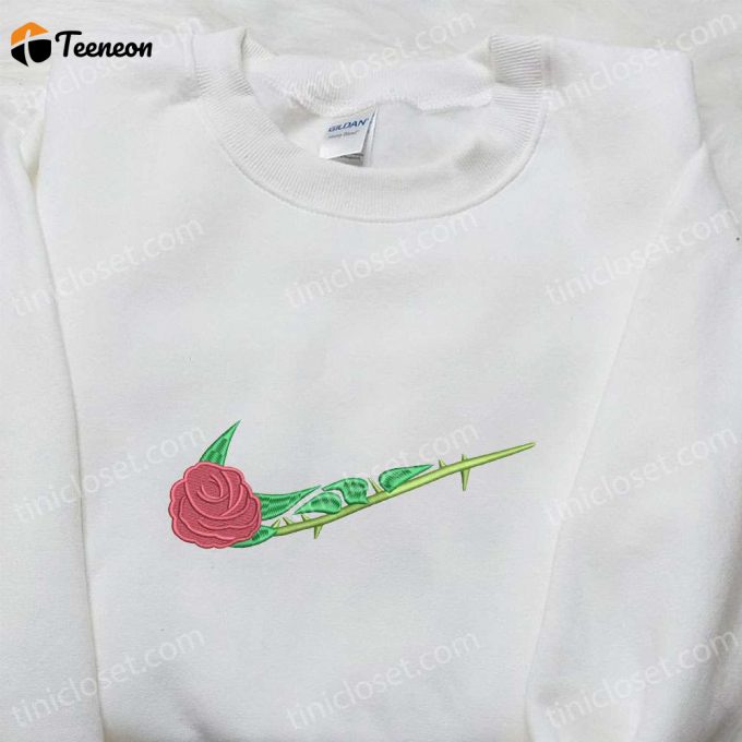 Rose Flower X Swoosh Embroidered Sweatshirt: Custom Nike Inspired Hoodie