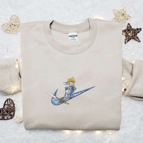 Saber x Swoosh Anime Embroidered Sweatshirt: Nike Inspired Shirt Perfect Family Gift