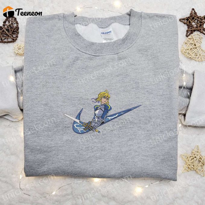 Saber X Swoosh Anime Embroidered Sweatshirt: Nike Inspired Shirt Perfect Family Gift