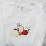 Saitama x Swoosh Anime Embroidered Hoodie: Cool Anime Clothing & B Gift for Men Women Family Gift Ideas