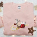 Saitama x Swoosh Anime Embroidered Hoodie: Cool Anime Clothing & B Gift for Men Women Family Gift Ideas