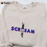 Scream Ghostface Knife Embroidered Shirt – Horror Movie T-shirt Perfect Family Gift