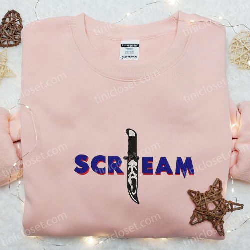 Scream Ghostface Knife Embroidered Shirt – Horror Movie T-shirt Perfect Family Gift