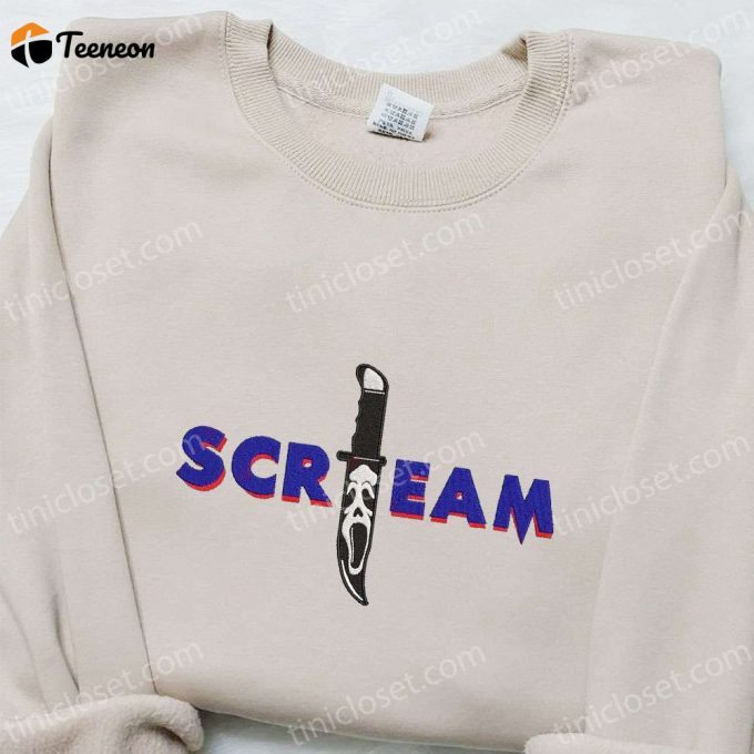 Scream Ghostface Knife Embroidered Shirt – Horror Movie T-Shirt Perfect Family Gift