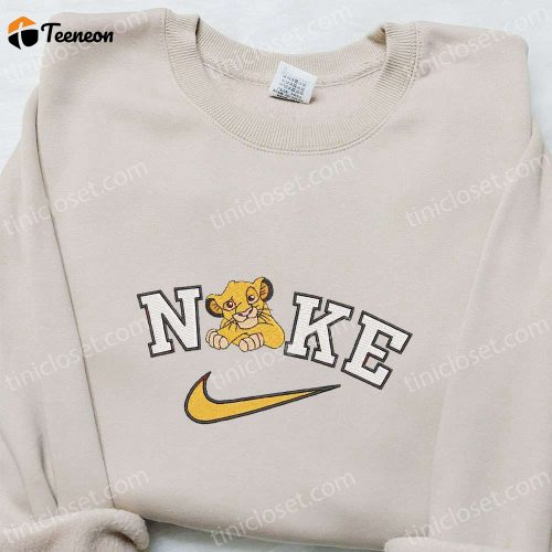 Simba x Nike Cartoon Embroidered Sweatshirt Disney Characters Shirt Custom Embroidered Shirt