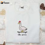 Skateboarding Silly Goose Embroidered Shirt – Animal & Cute D Gift for Men Women