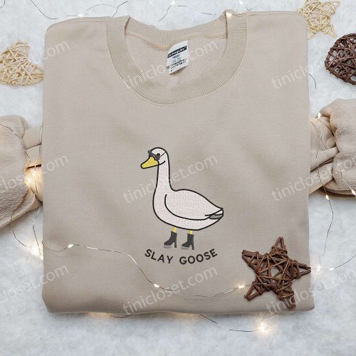 Slay Goose Embroidered Shirt: Animal & Funny D Gift for Men Women for Engaging Style