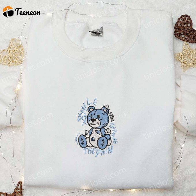 Smile Through The Pain Blue Bear Embroidered Shirt: Cool &Amp;Amp; B Gift For Men Women Family Gift